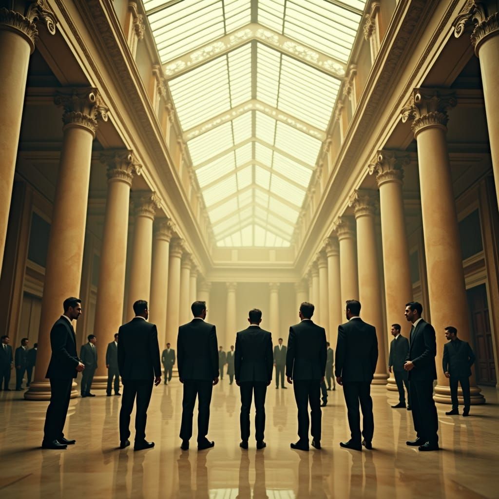 People See Doubles in Grand Hall: Cinematic Film Still