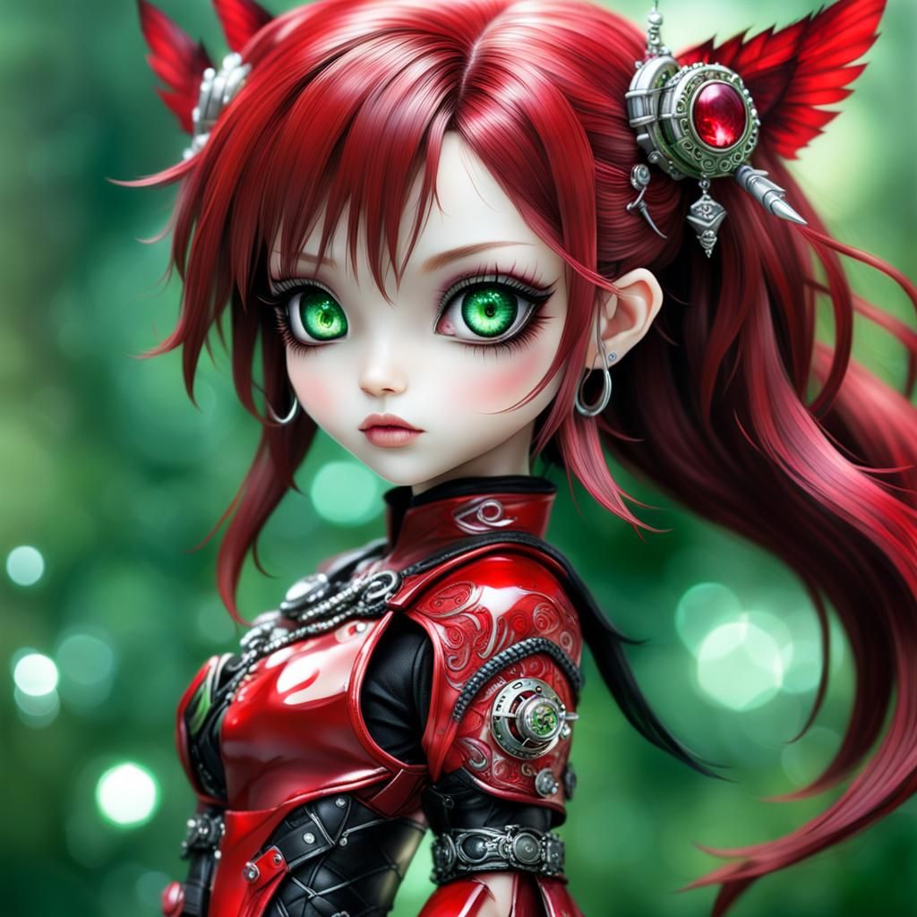 Exotic Beauty in Ruby Red: A Fantasy Portrait