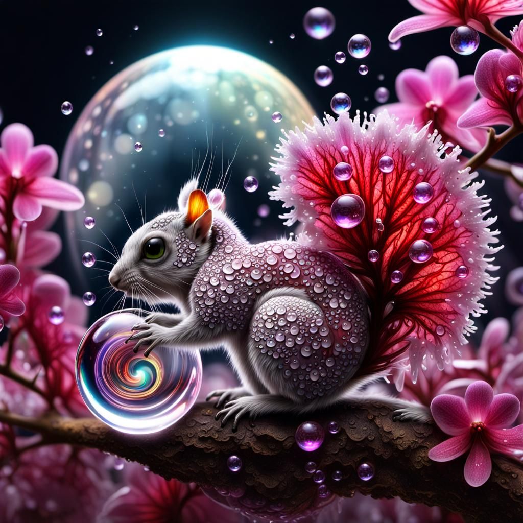 Winged Squirrel-Snail in Fractal Waterfalls, Macro Photograp...