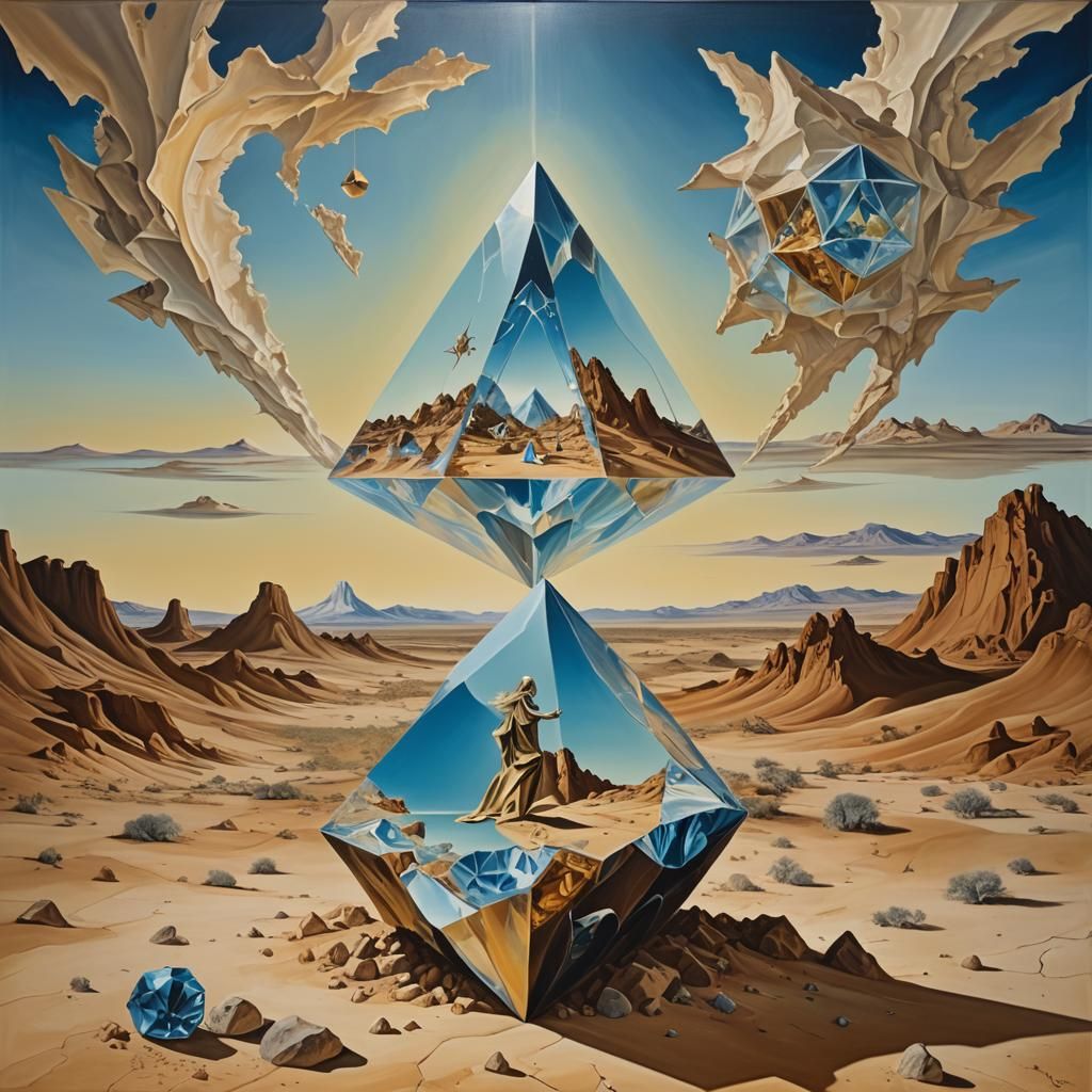 Surreal Shapeshifter in Crystal Dodecahedron, Dali Style