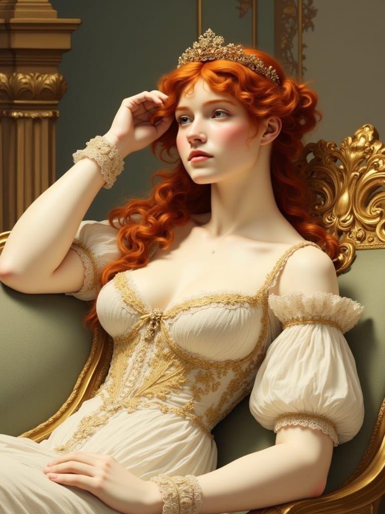 Ravishing Redhead in Regency Attire: A Pre-Raphaelite Vision