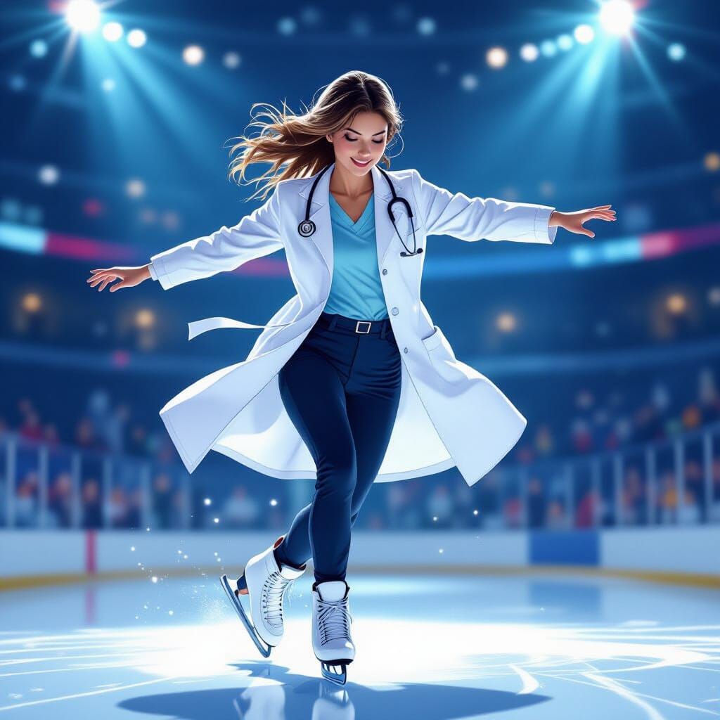 Doctor Ice Skater in Vibrant Stylized Illustration