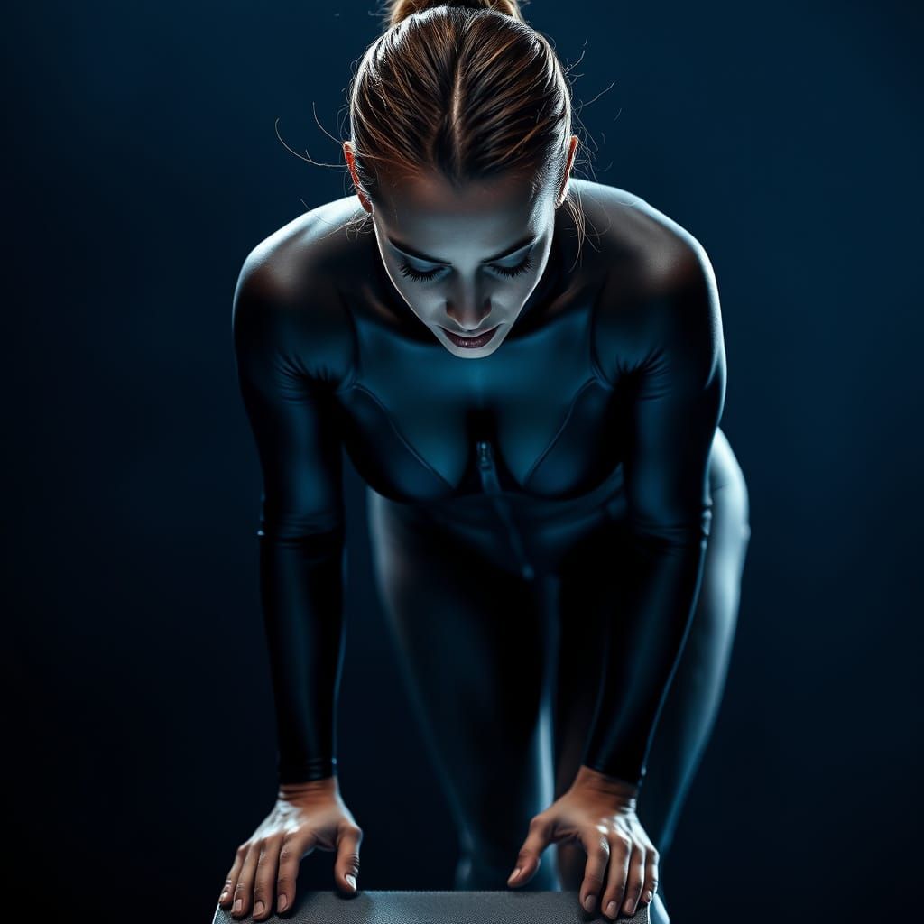 Poised Female Diver in Hyperrealistic Style