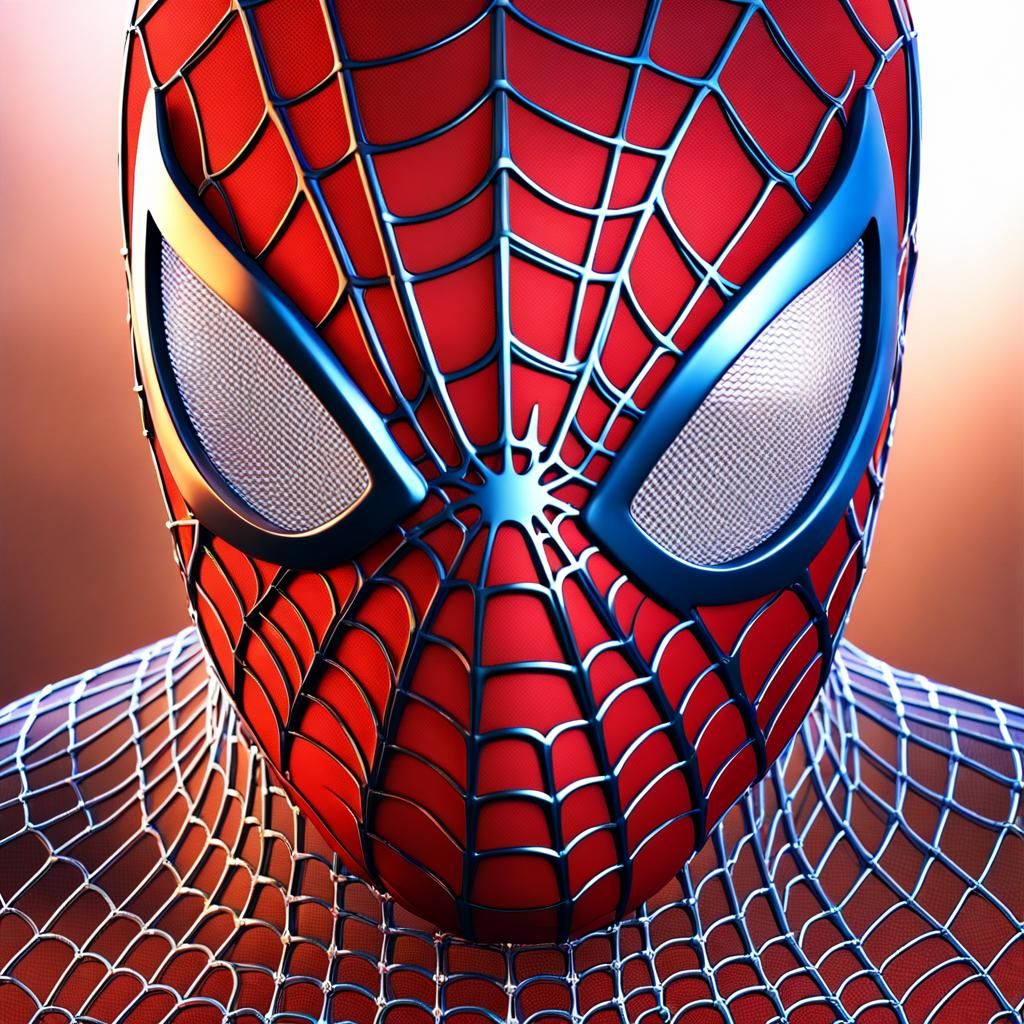 Steel Mesh Spiderman Mask in 3D Digital Art