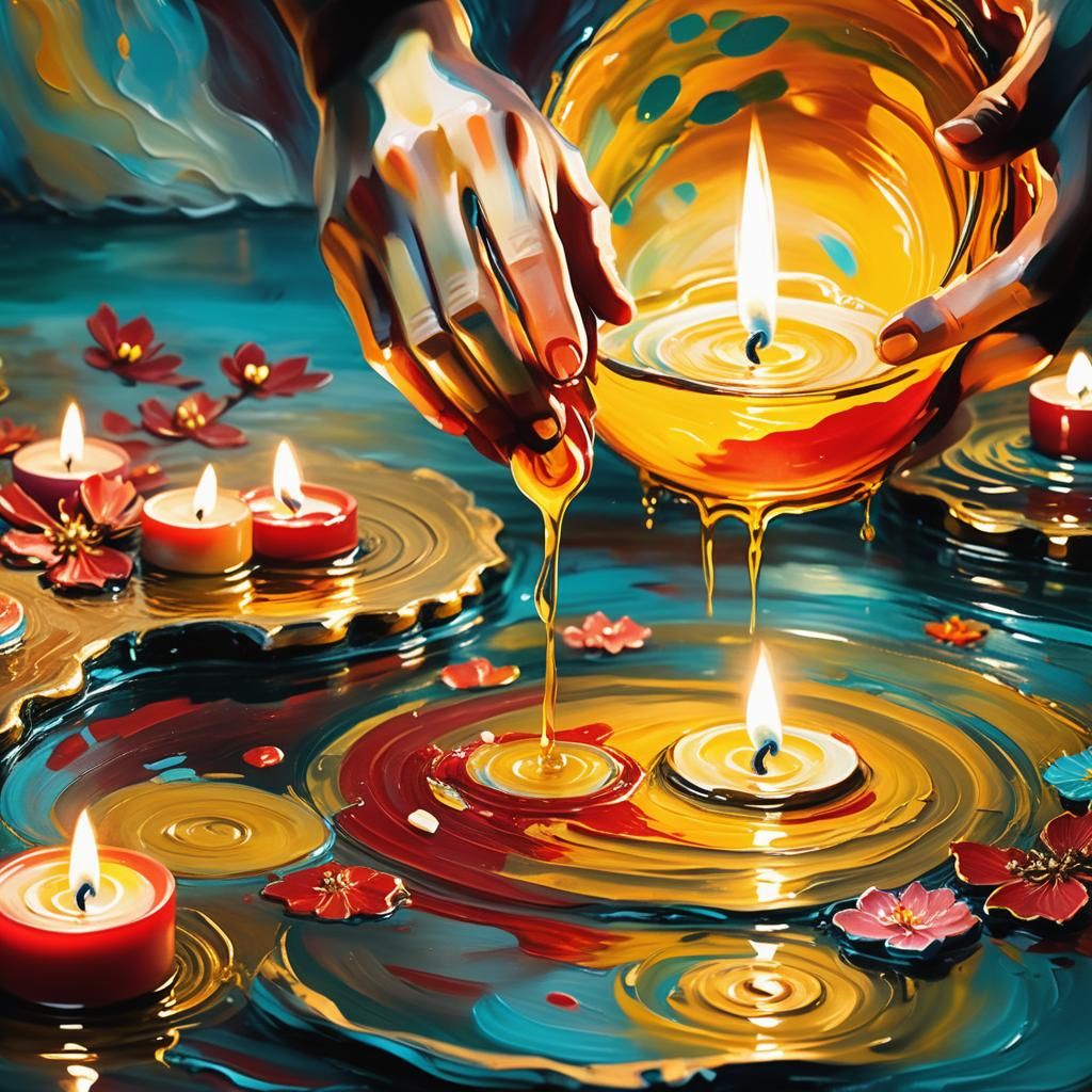 Expressionistic Oil Paint Pouring in Candlelight