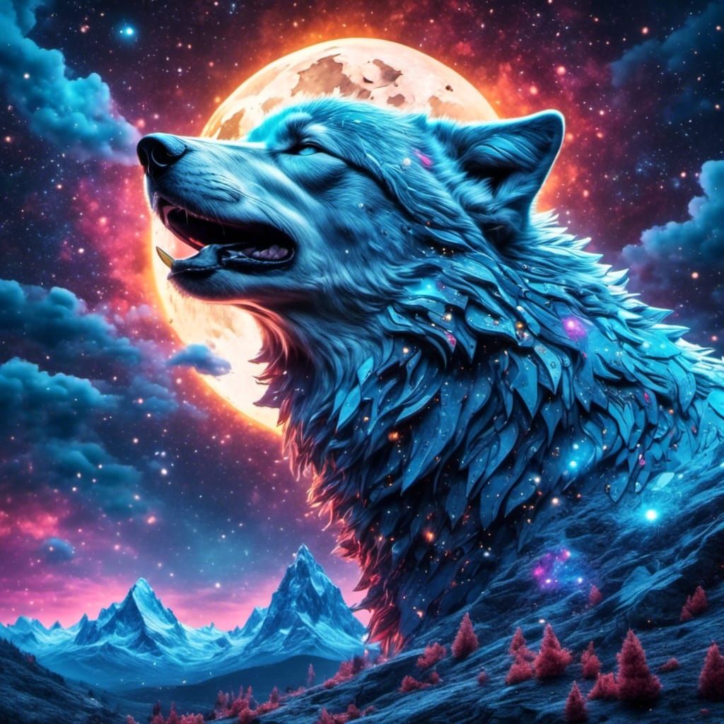 Blue Spirit Wolf Howling: Graffiti Art