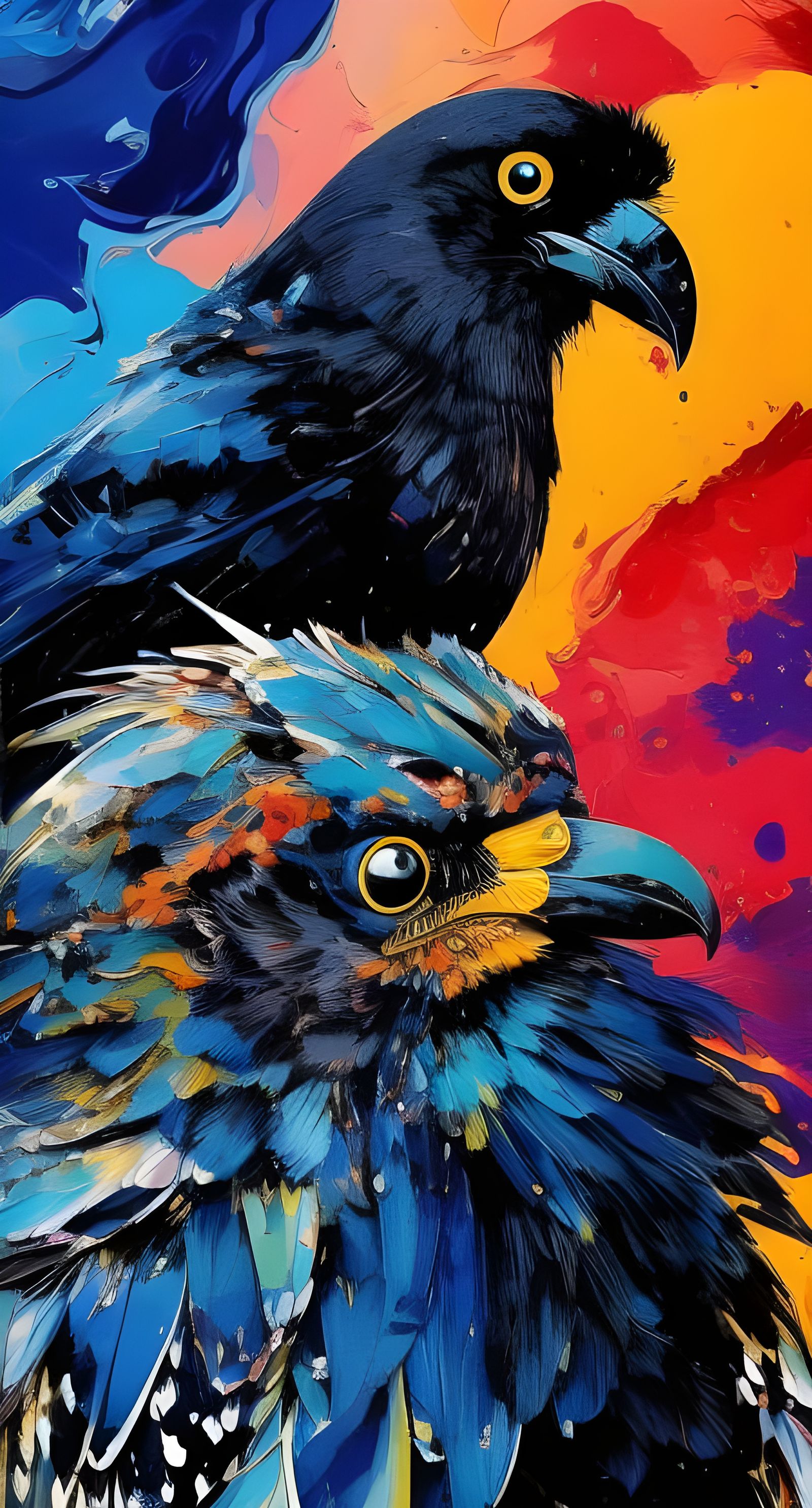 Badass Crow Portrait in Maximalist Style