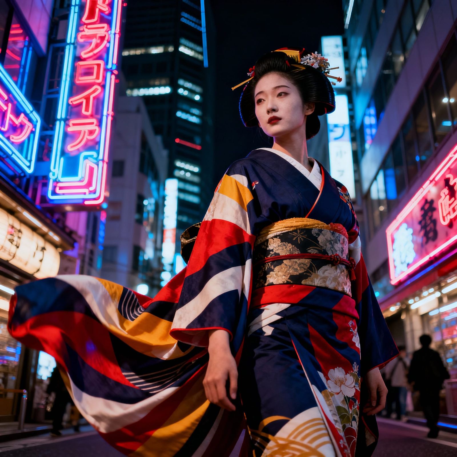 Hyperrealistic Geisha in Modern Tokyo