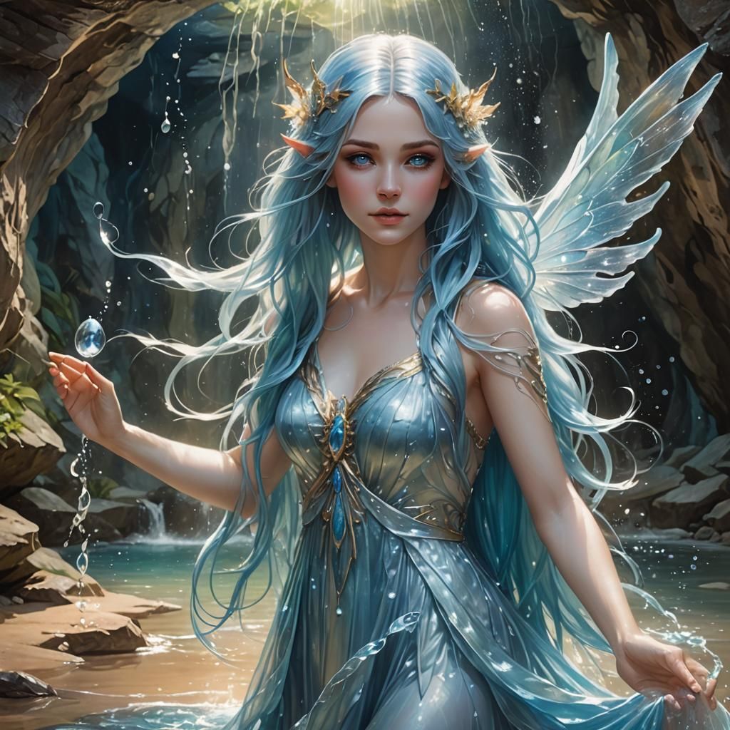 Ethereal Water Fairy Casting a Spell in Cavern