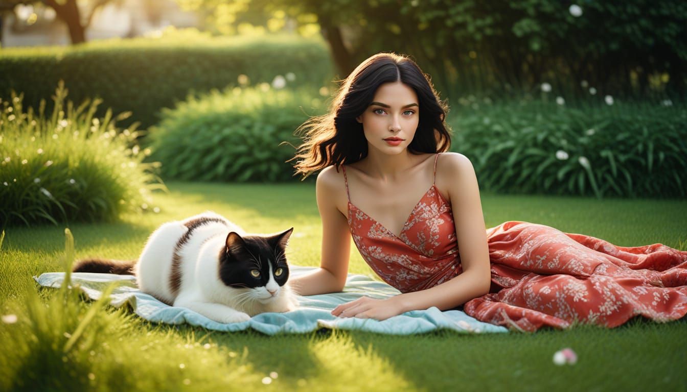 Soft Focus Elegance: Beautiful Woman in a Whimsical Garden S...