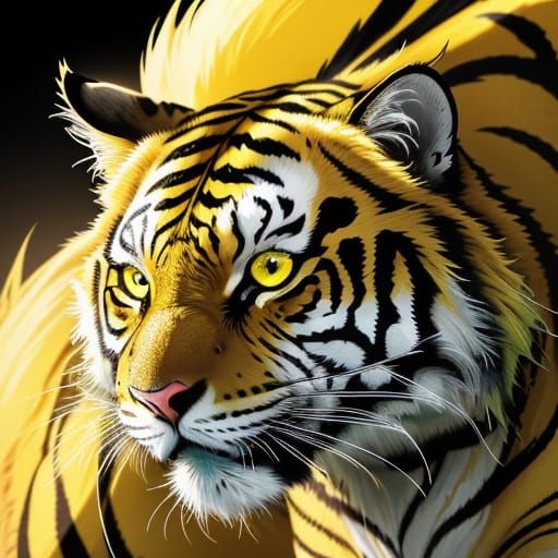 Vibrant Green Tiger in Anime Style with Bright Yellow Eyes