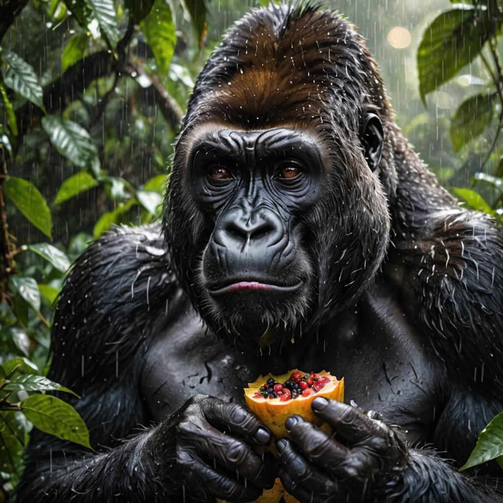 Gorilla in Rainforest: Realistic Photography with Lens Flare