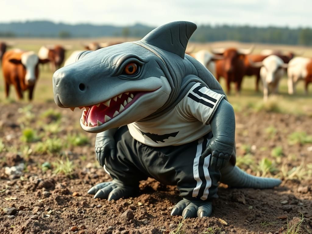 Humorous Landshark Bulette on Cattle Farm