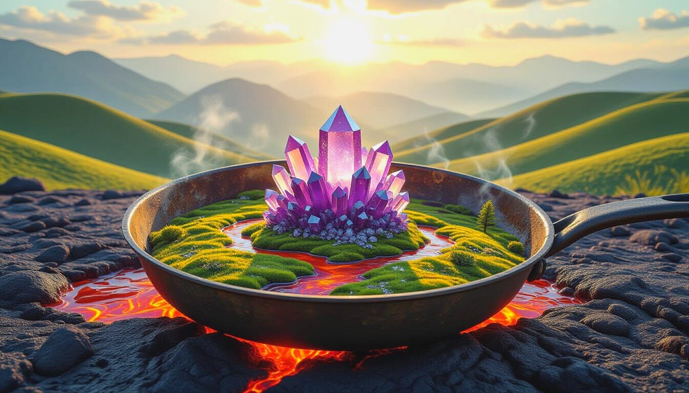 Frying Pan Crystal Landscape on Lava: Spray Paint Art