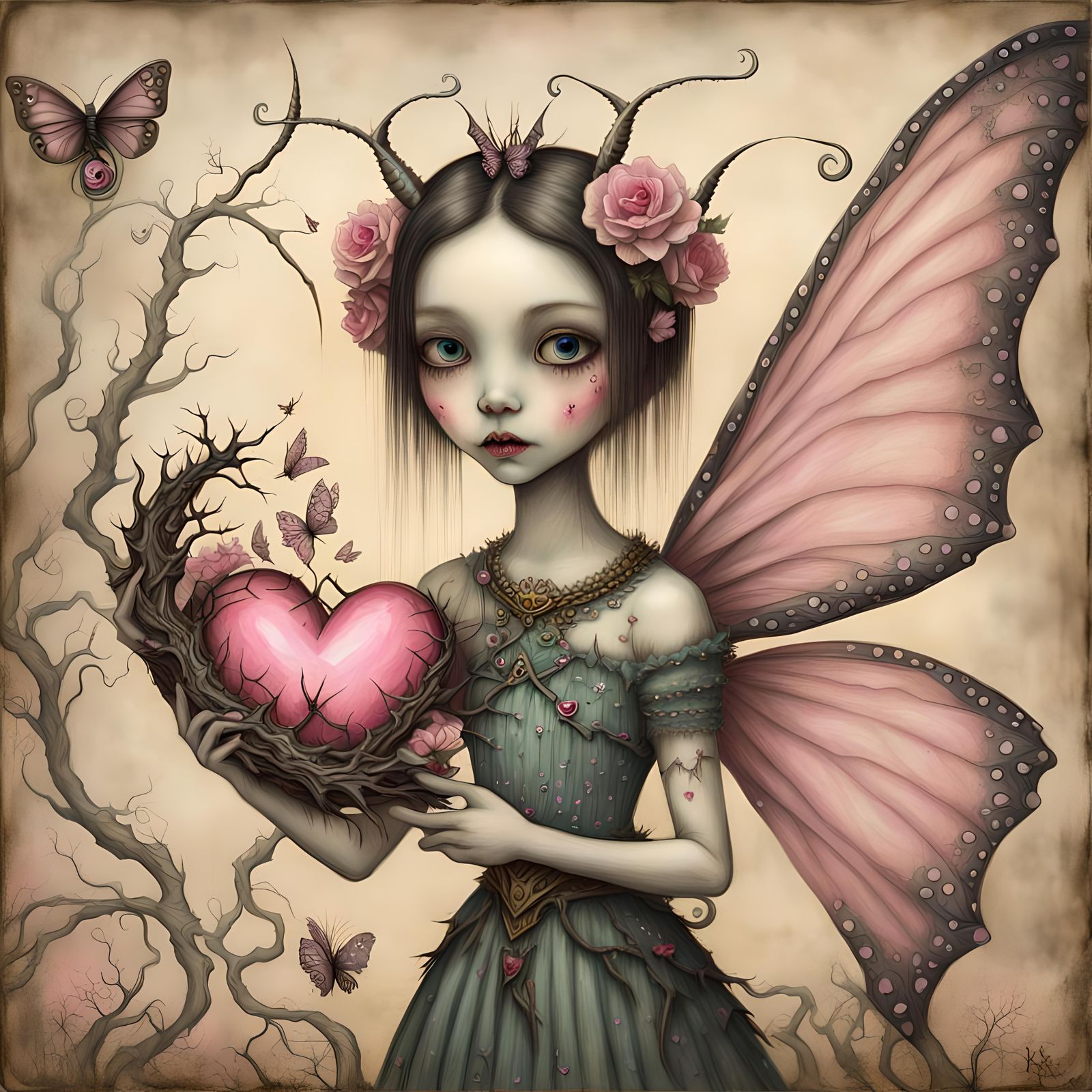 Butterfly Fairy Dragon with Broken Heart, Lowbrow Art