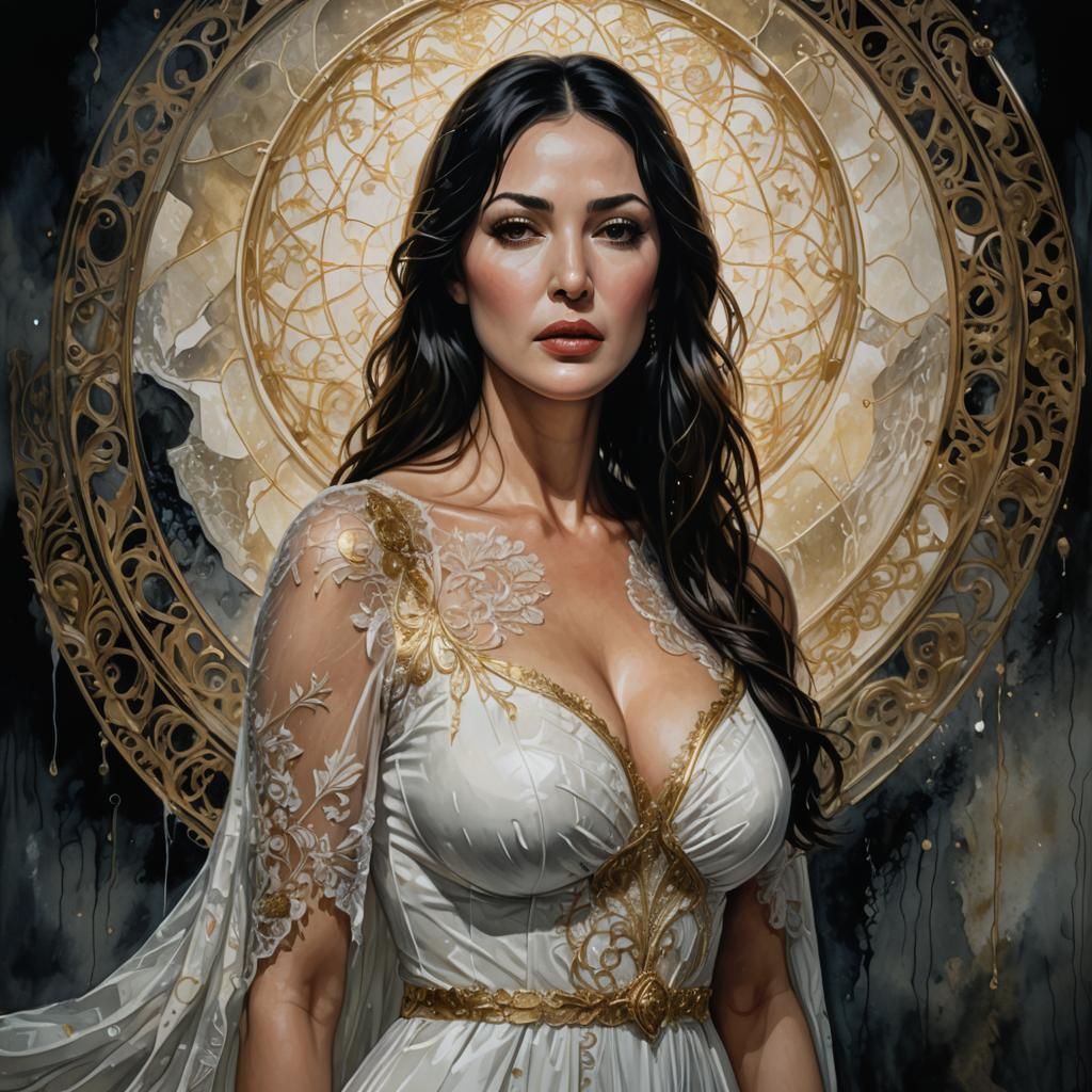 Monica Bellucci Portrait with Golden Lace Details