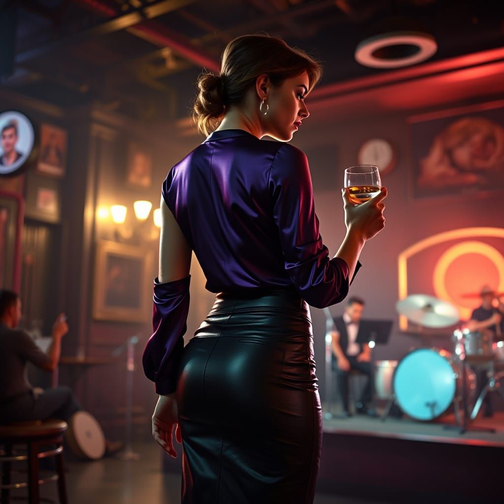 Confident Woman in Jazz Bar, Noir Style