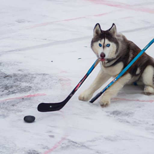 Husky playing ice hockey.