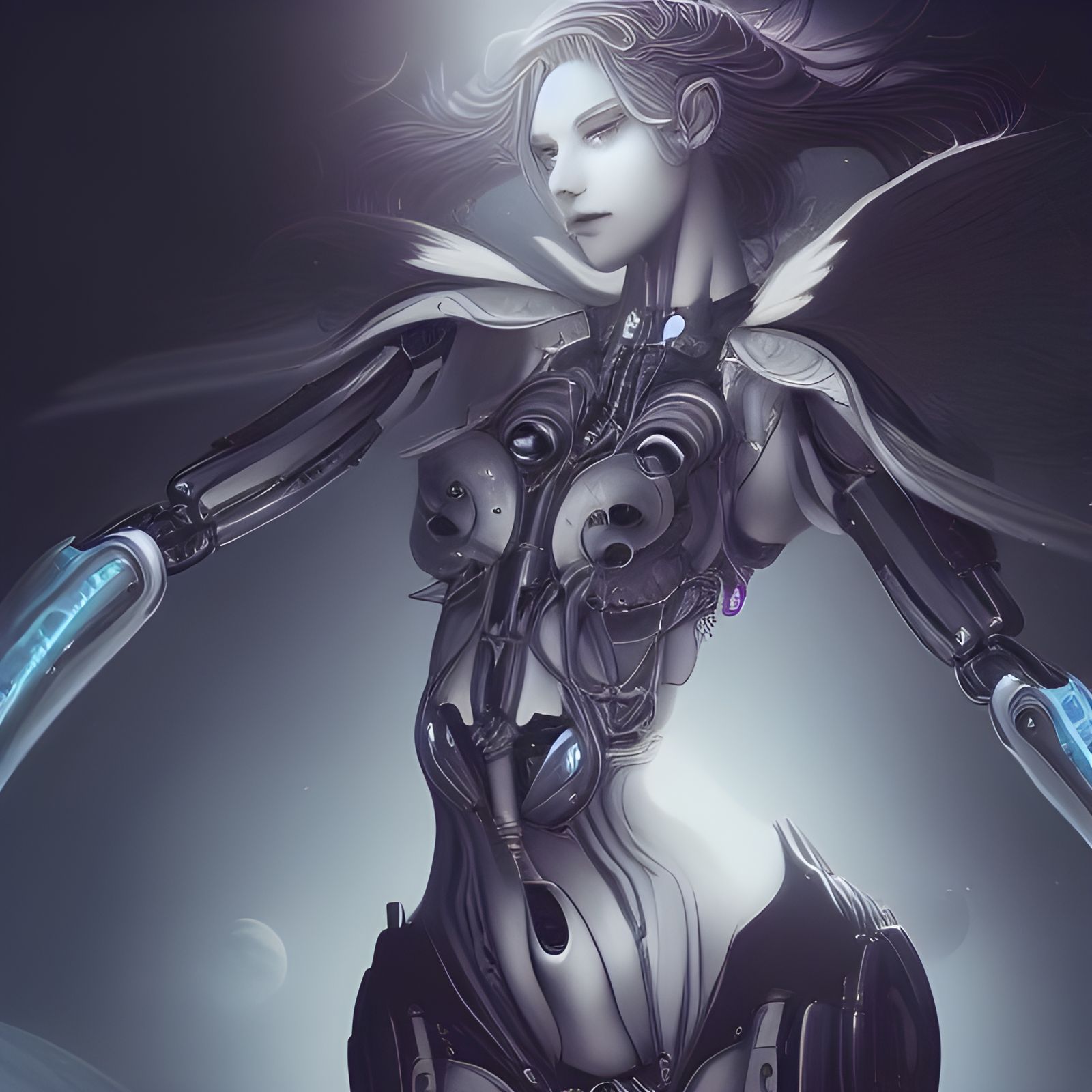 Elven Mech Goddess in Space, Hyperdetailed Digital Art