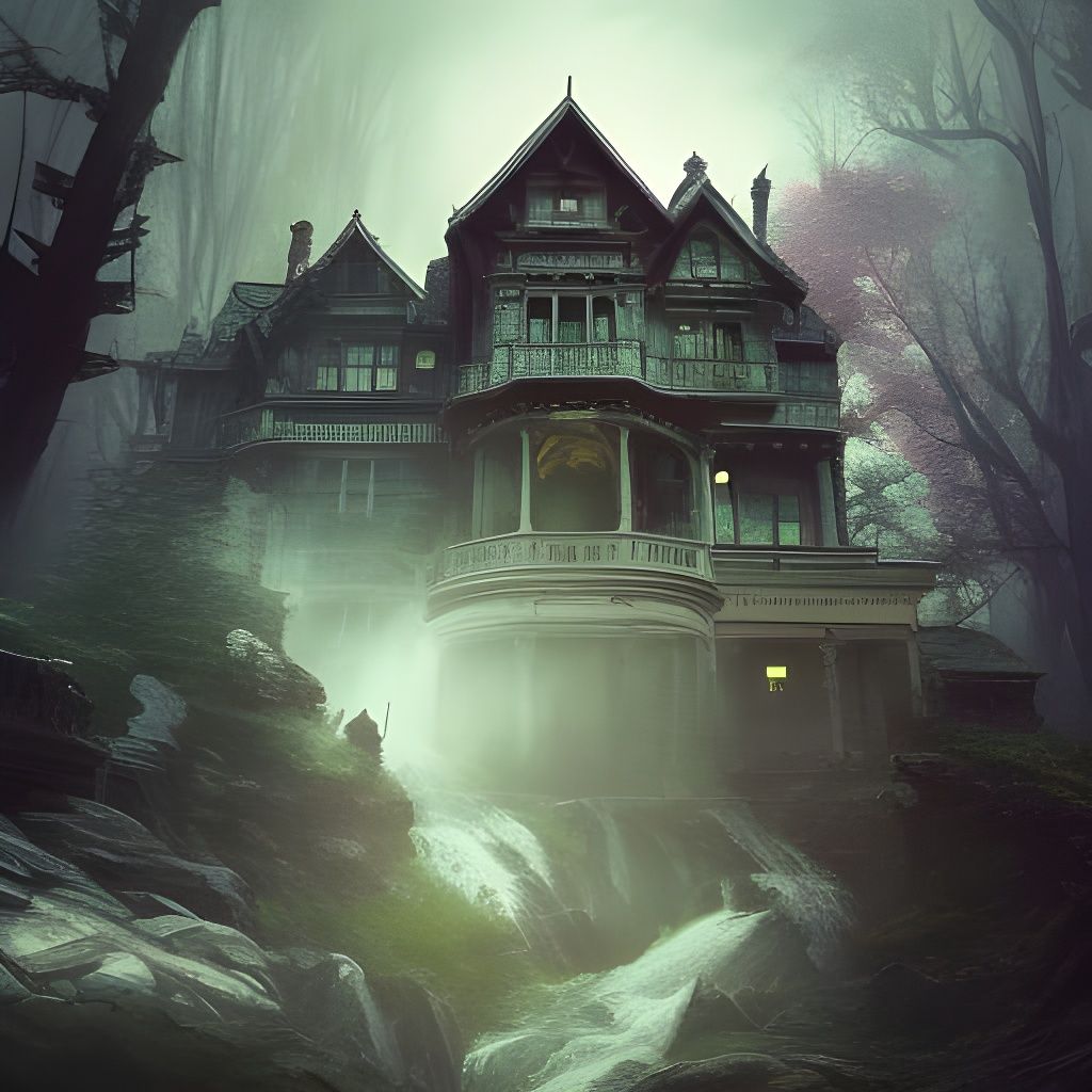 Majestic Dark Victorian House on Moonlit Mountain