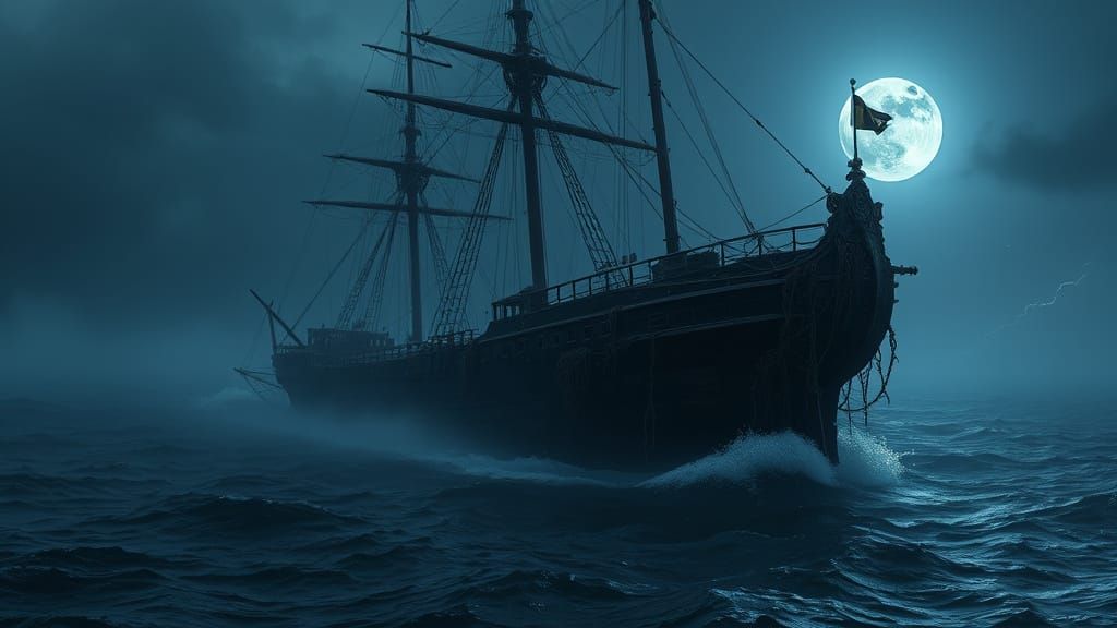 Ethereal Ghost Ship Under Pale Moonlight