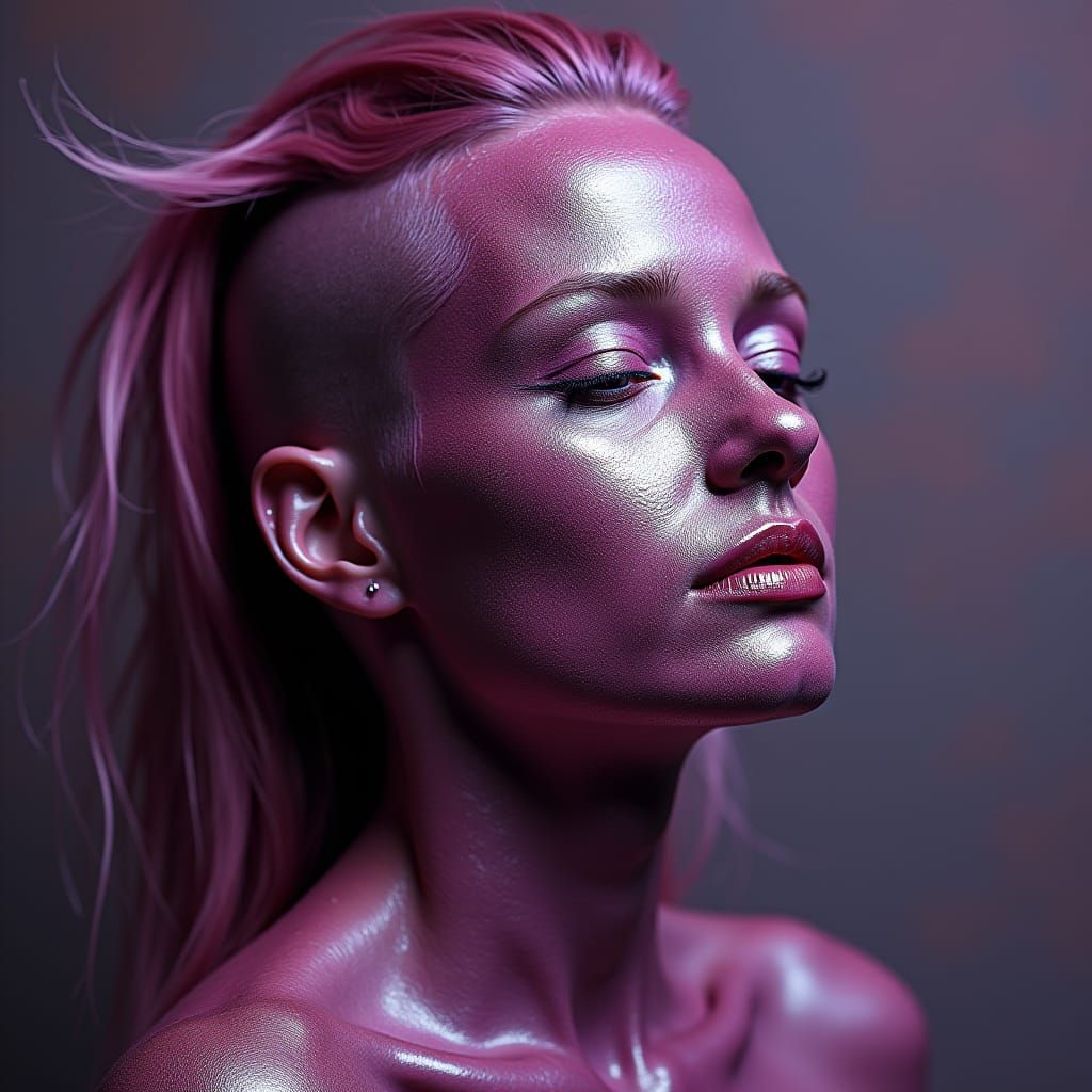 Woman in Purple Paint with Organic Body Extensions
