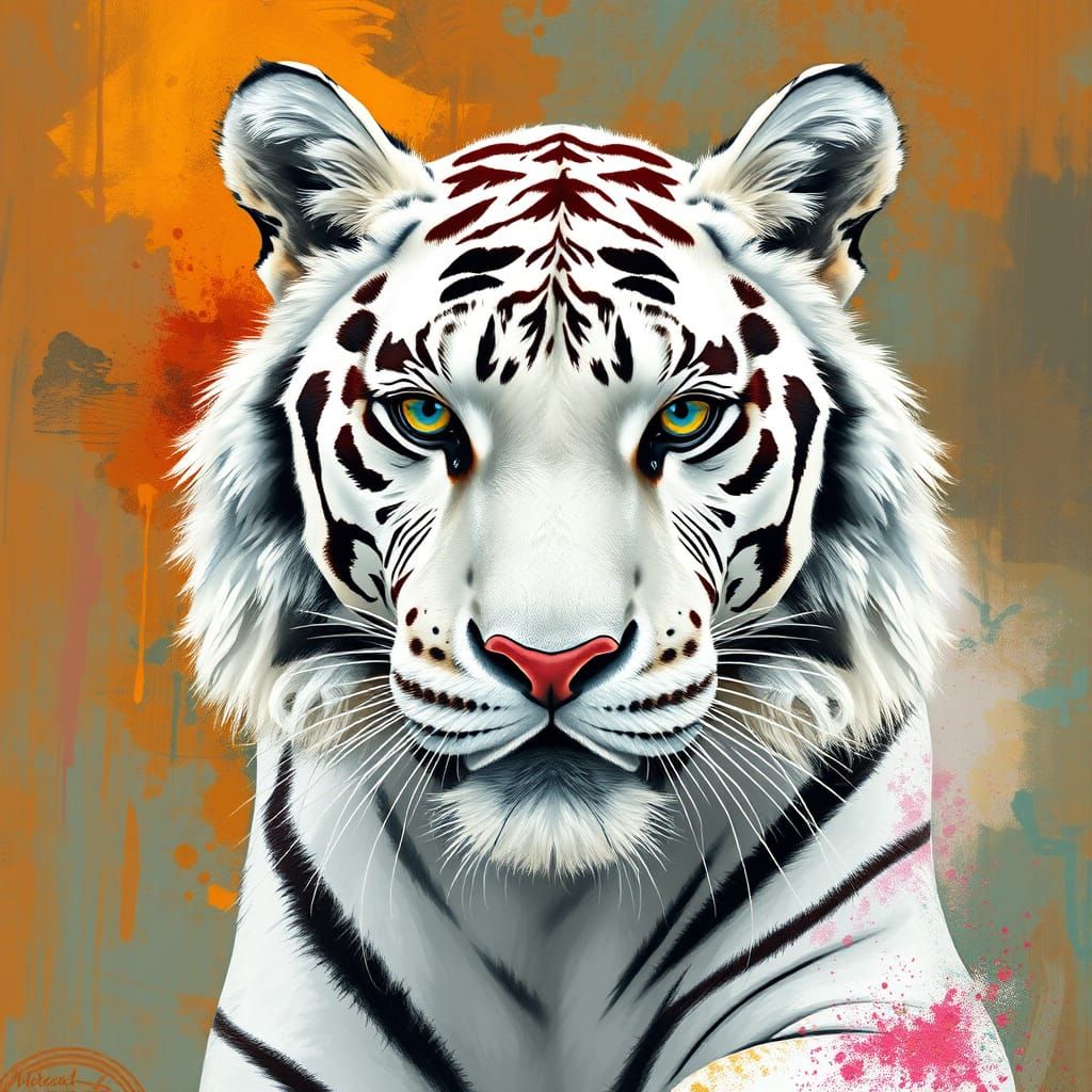 Majestic White Tiger in Abstract Art Style