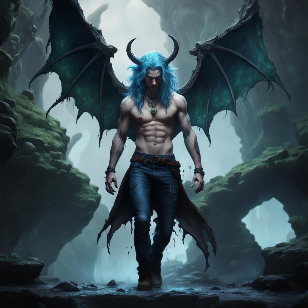 Fierce Young Demon in Cave House, Detailed Matte Painting