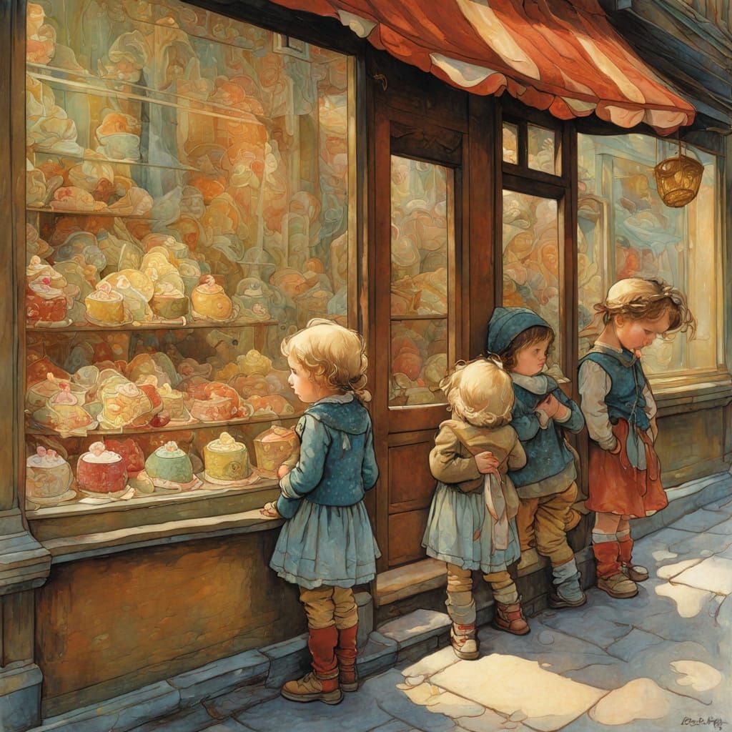 Whimsical Children's Book Illustration of Sad Toddlers in Fr...