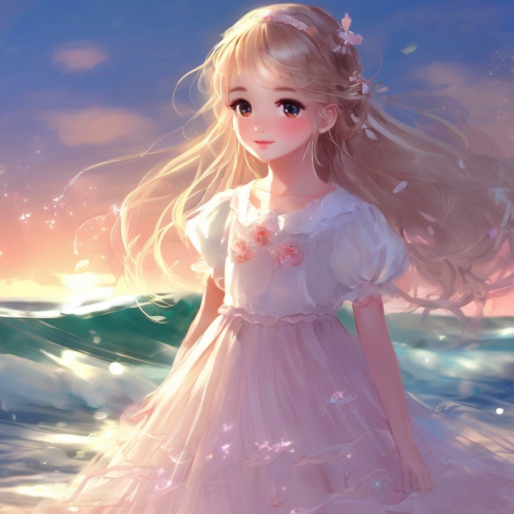 Vibrant Anime-Inspired Digital Art with Soft Petal Accents