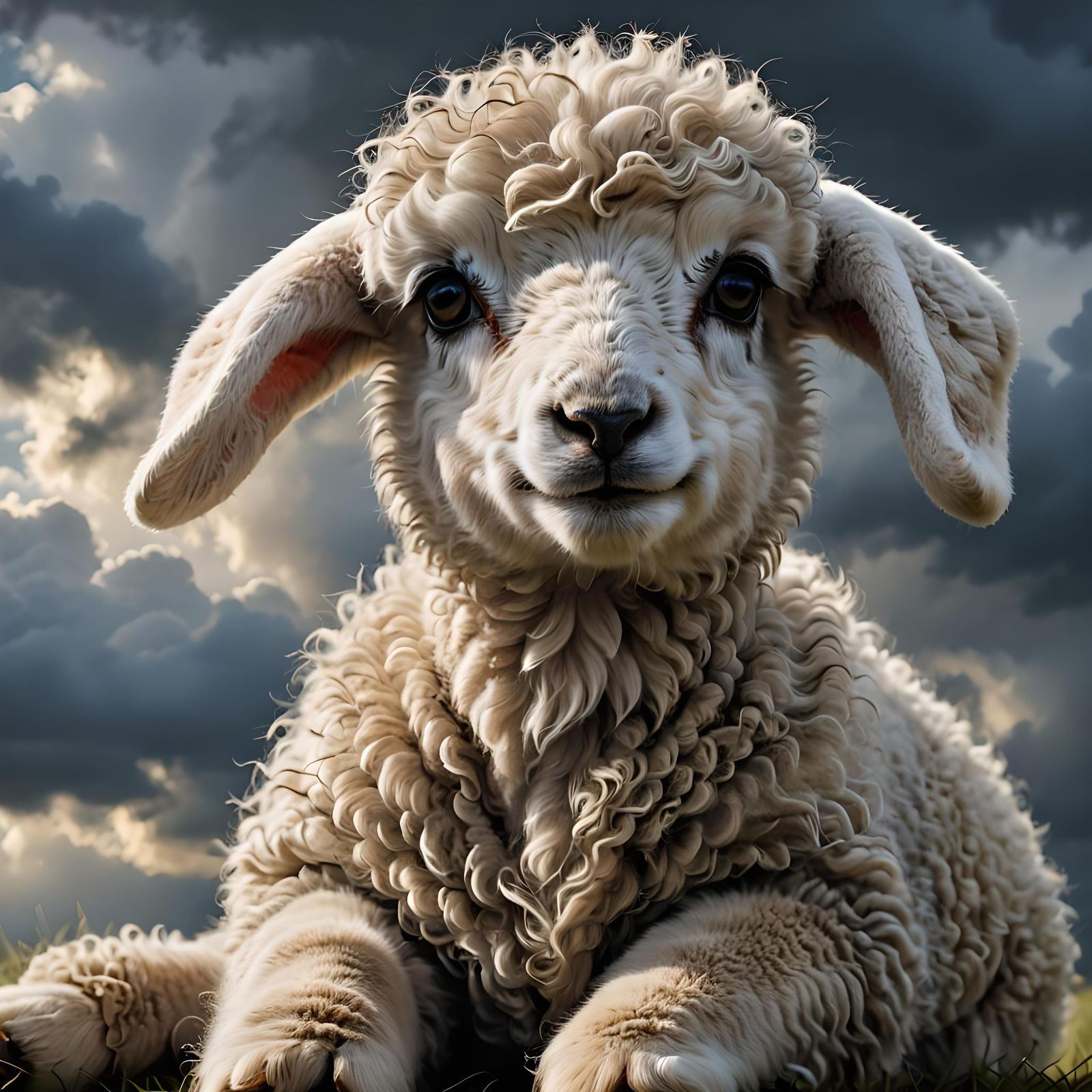 Cuddly Lamb with Ominous Sky, Digital Painting