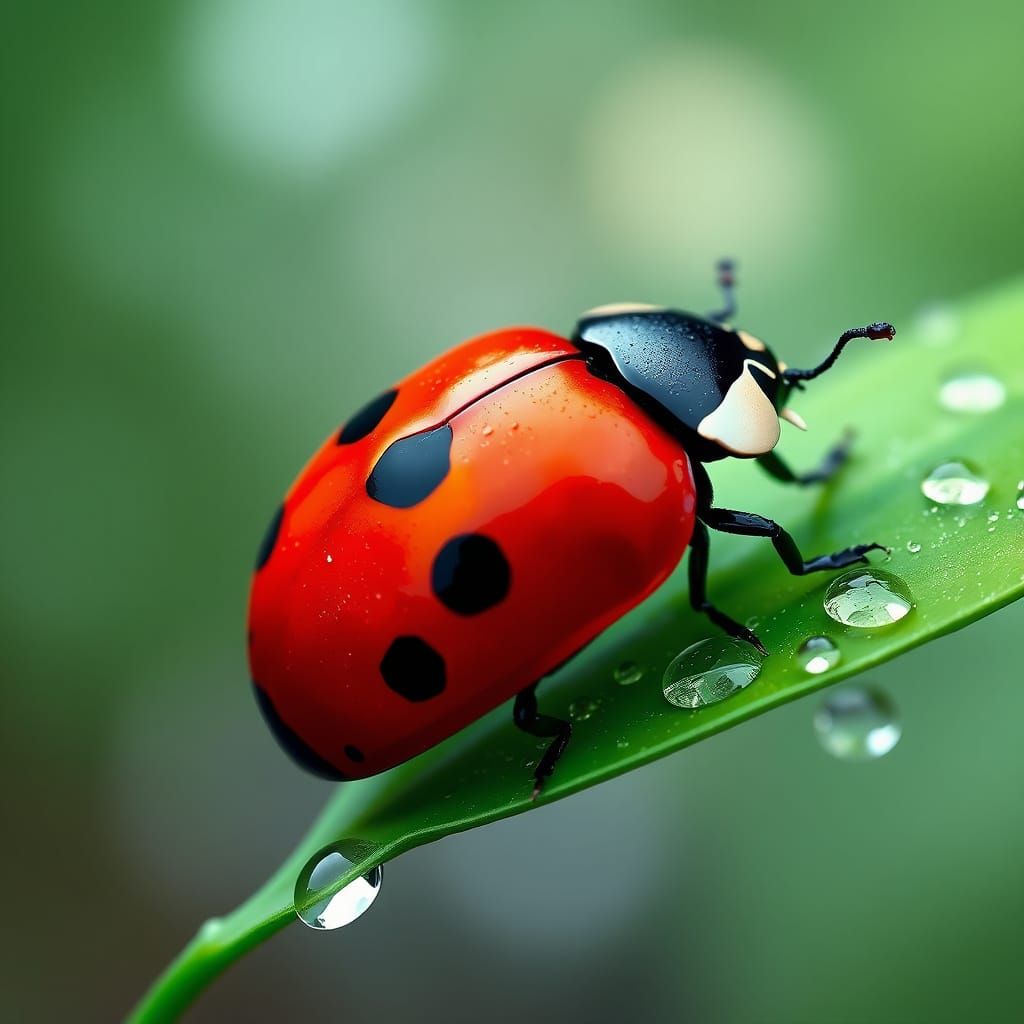 Abstract Cubist Ladybug on Dewy Leaf