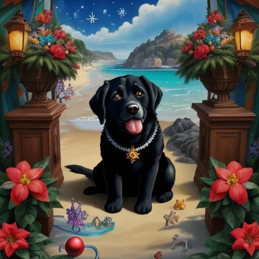 Whimsical Christmas Beach Labrador in Watercolor