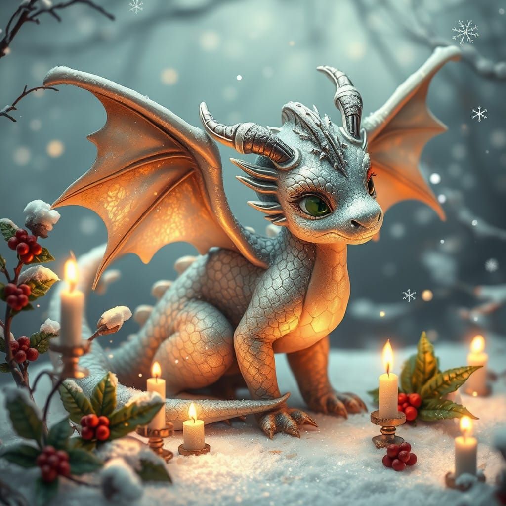 Whimsical Dragon in Winter Wonderland