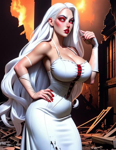 Albino Woman in Burning Church, Comic Book Art