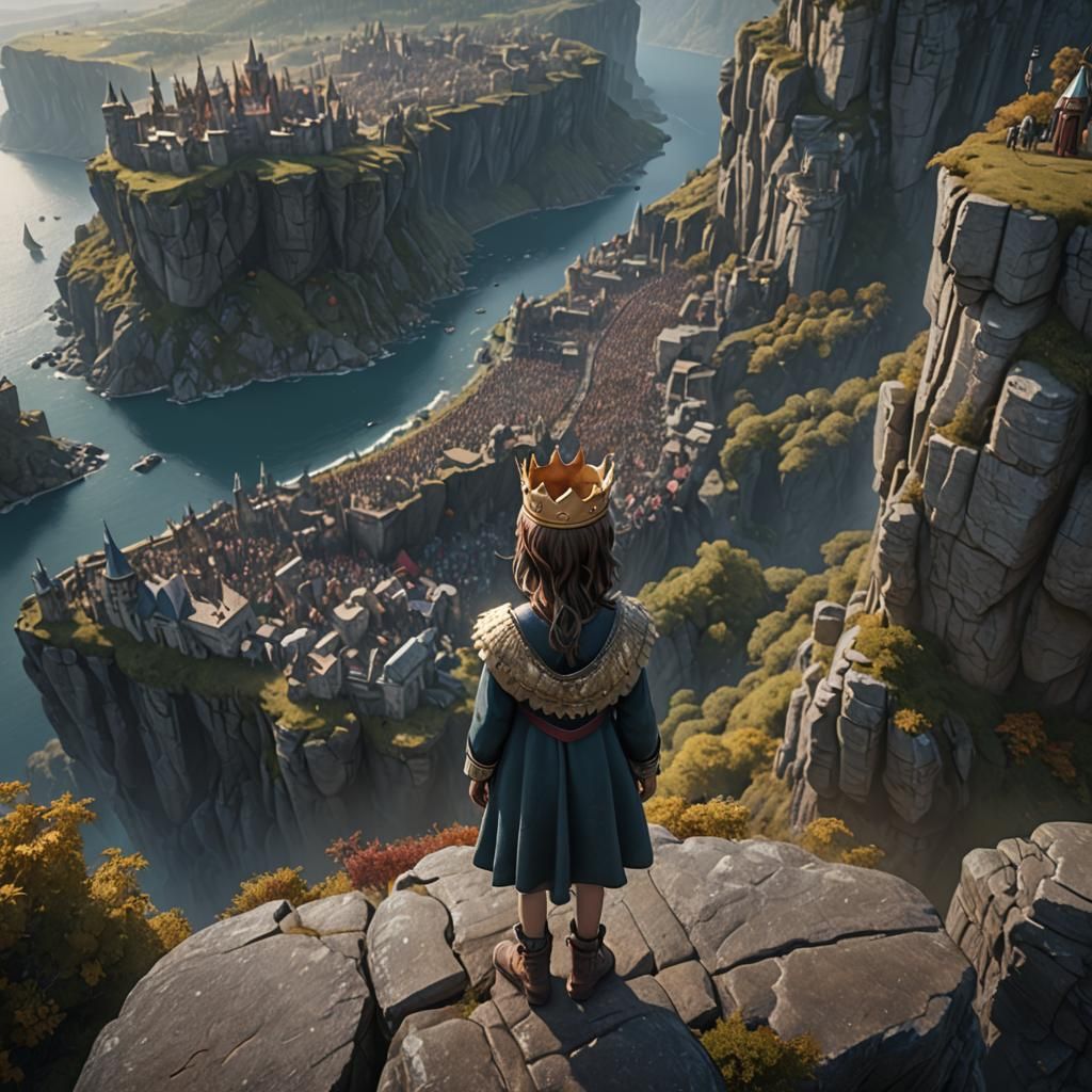 Girl on Cliff Crowned in Fantasy Art Style
