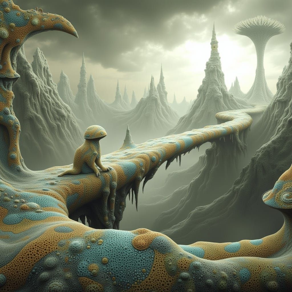 Surreal Bridge in Fractal Landscape