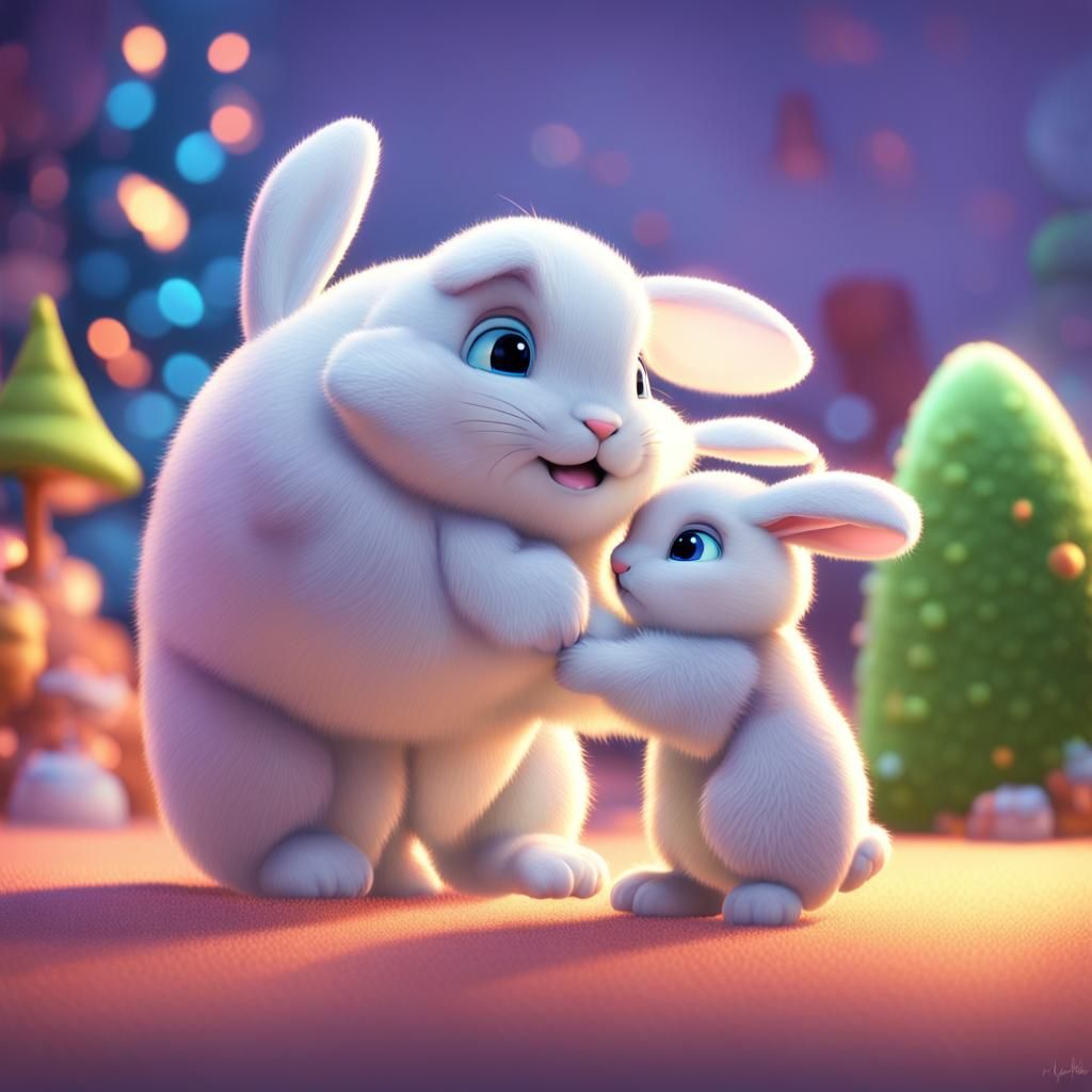 Snowball Bunny and Dad: Pixar-Style 3D Digital Art