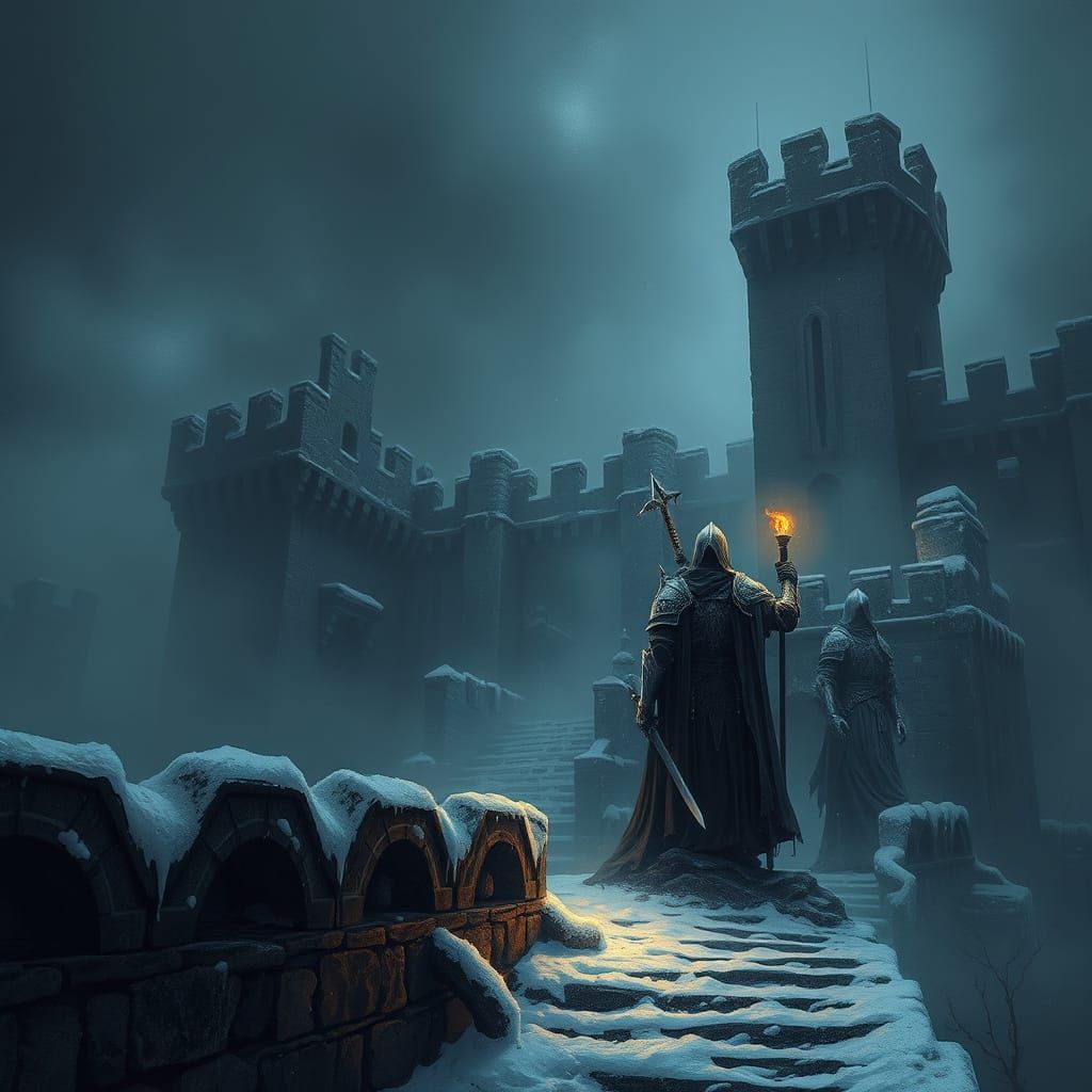 Ethereal Templar Knight Haunts Abandoned Castle in Dark Wint...