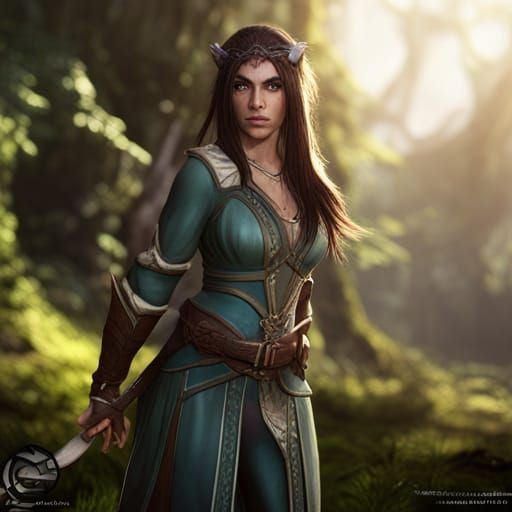 Female Elf Ranger in Forest: Fantasy Art