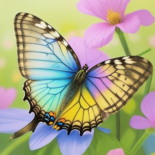 Golden Butterfly in Lush Meadow, Cutepunk Style