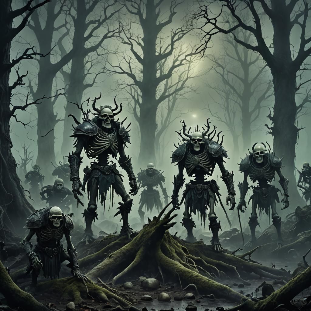 Dark Fantasy Kingdom: Trolls and Skeletons in Fog