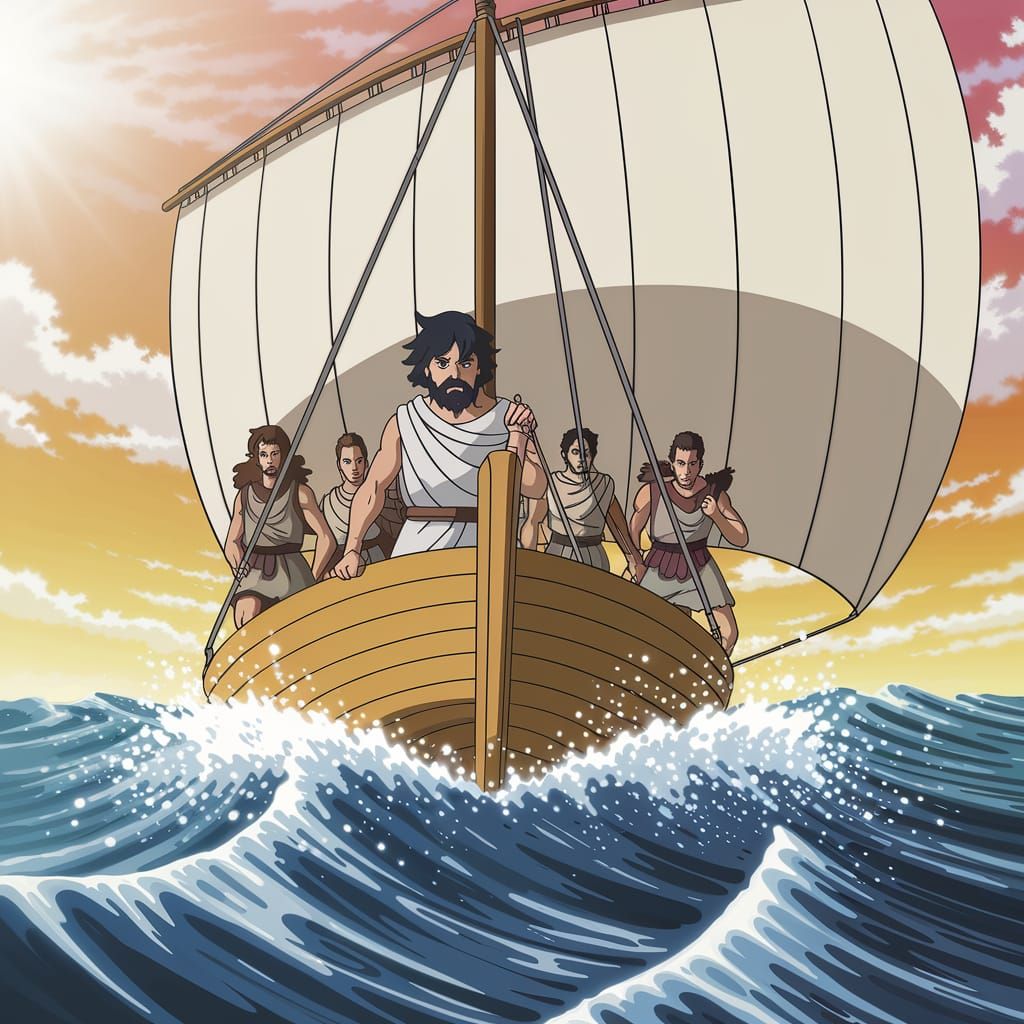 Greek Explorer Sailing in Manga Style