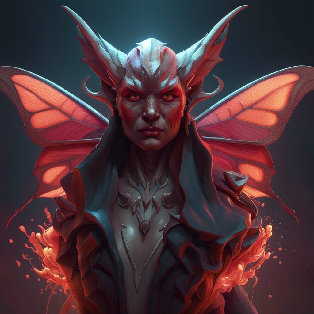 Detailed Moth Devil Portrait in Digital Art Style