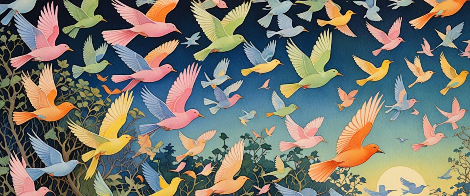 Birds in Flight: Watercolor and Pastel Art