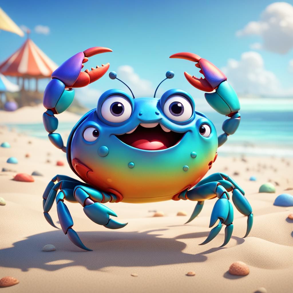 Cute Cartoon Crab on the Beach: 3D Digital Art