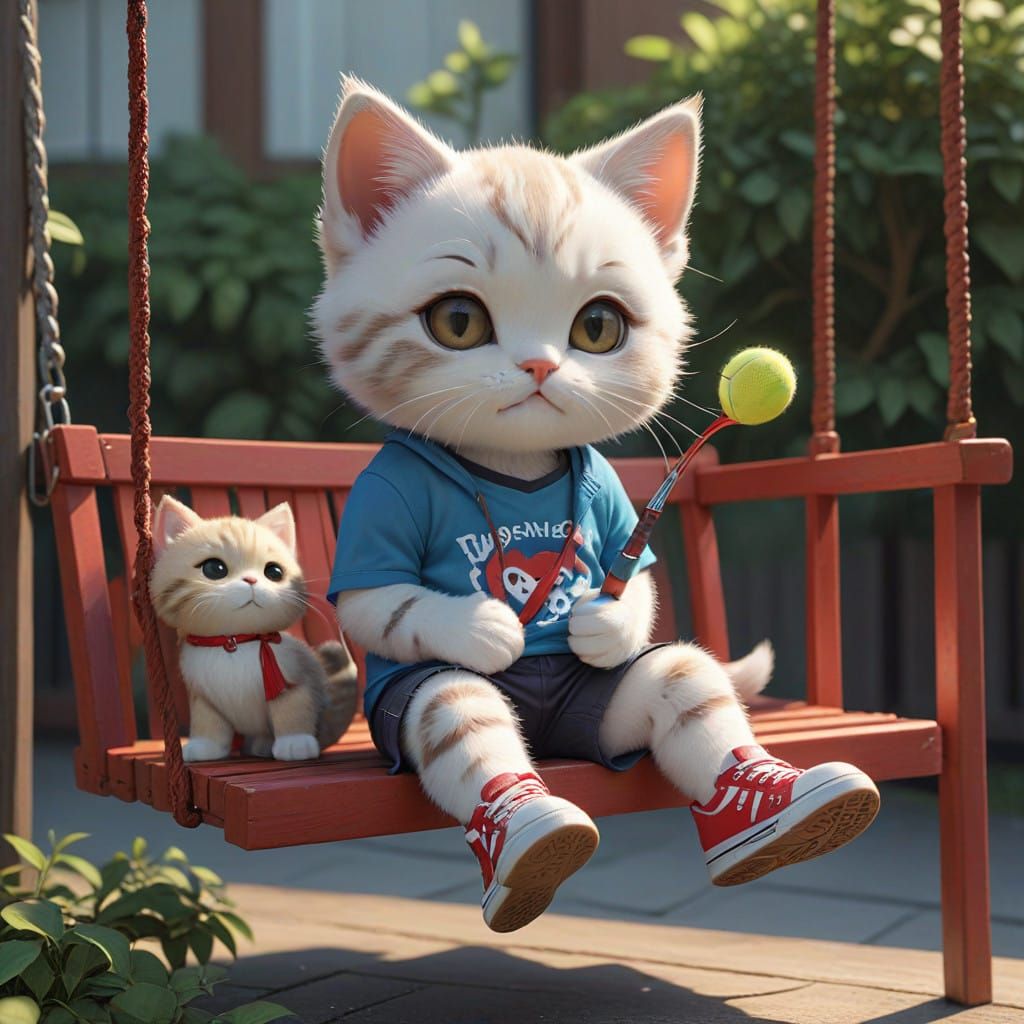 Chibi Kitten Enjoys Summer Afternoon in Porch Swing