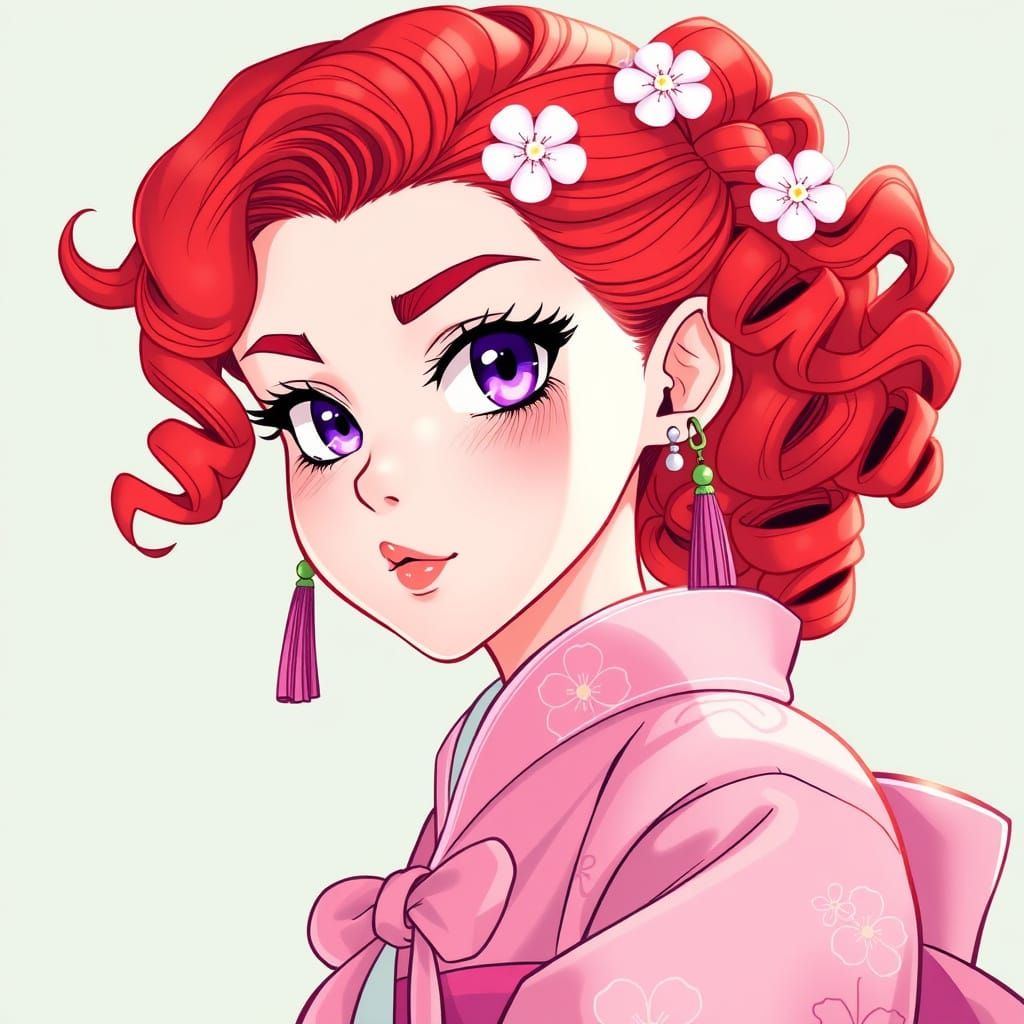 Pink Kimono Princess in Anime Style