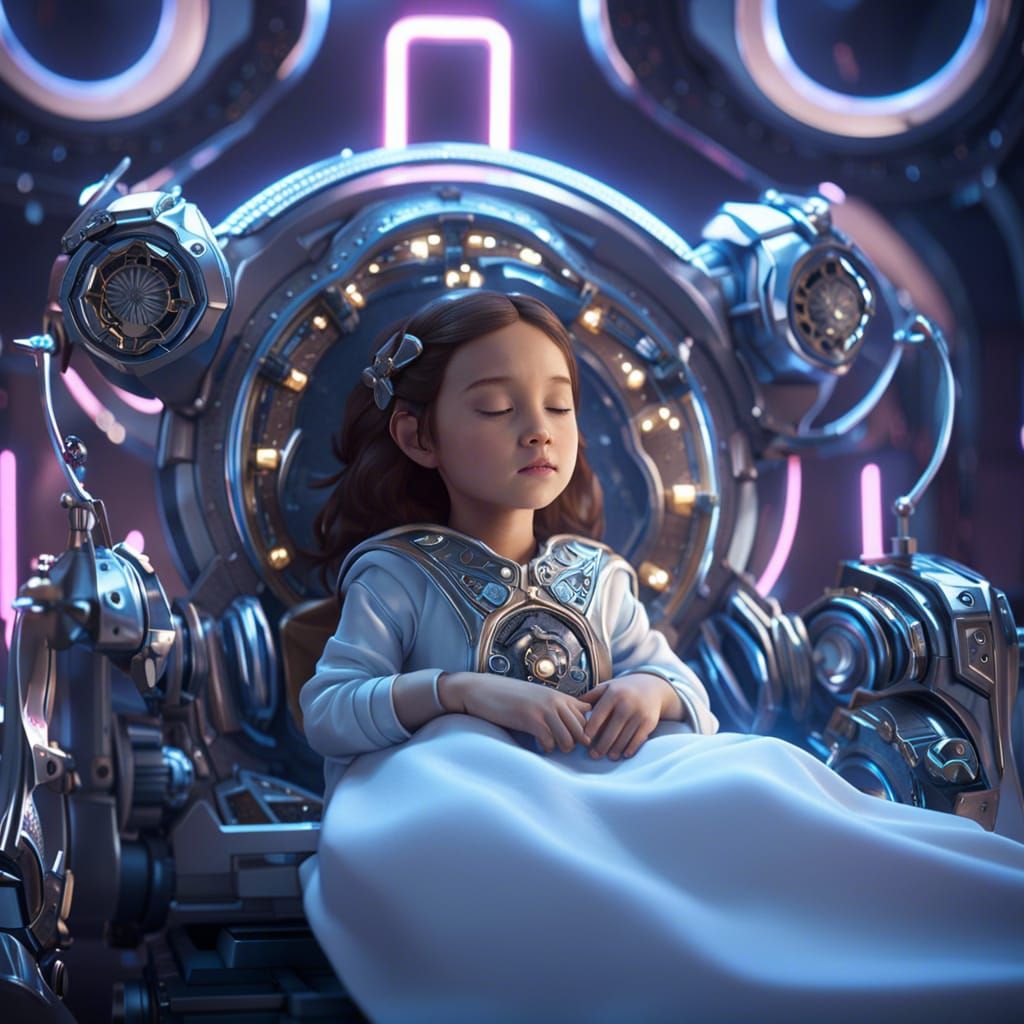 Magical Dream Bed: Sci-Fi Girl in Futuristic Slumber