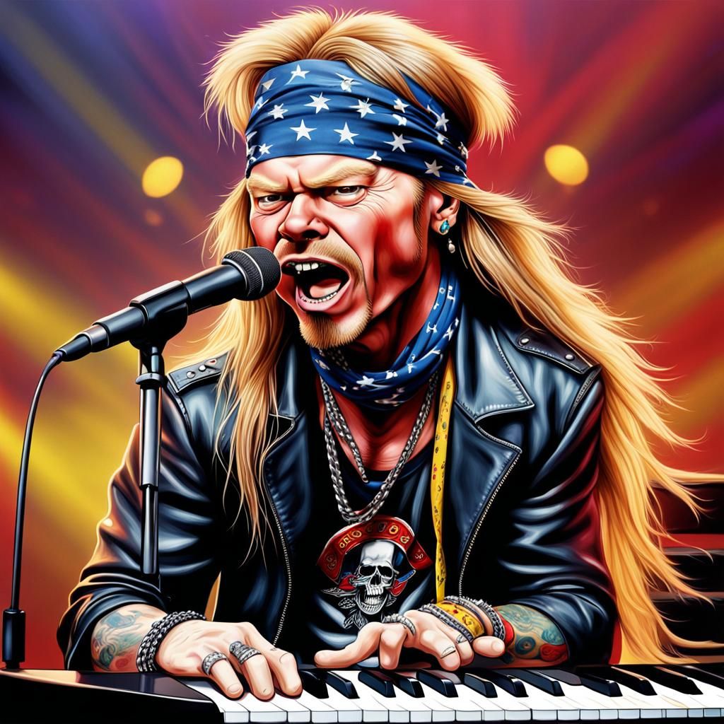 Caricature of Rockstar Axl Rose Performing